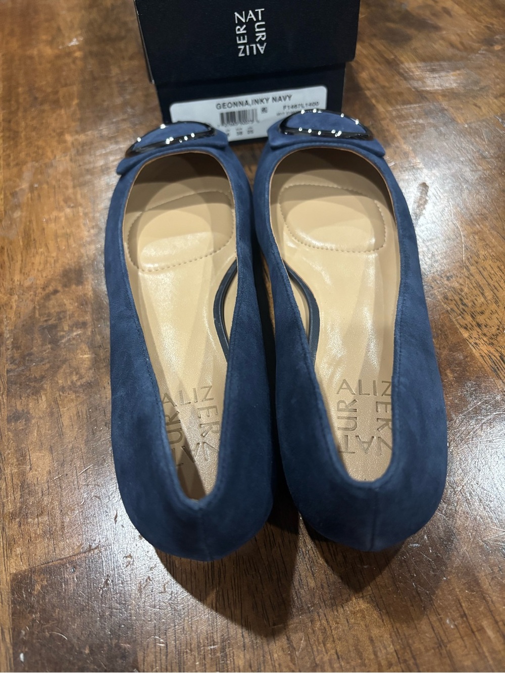 Naturalizer Navy Suede Round-Buckle Ballet Flats - Picture 3 of 6